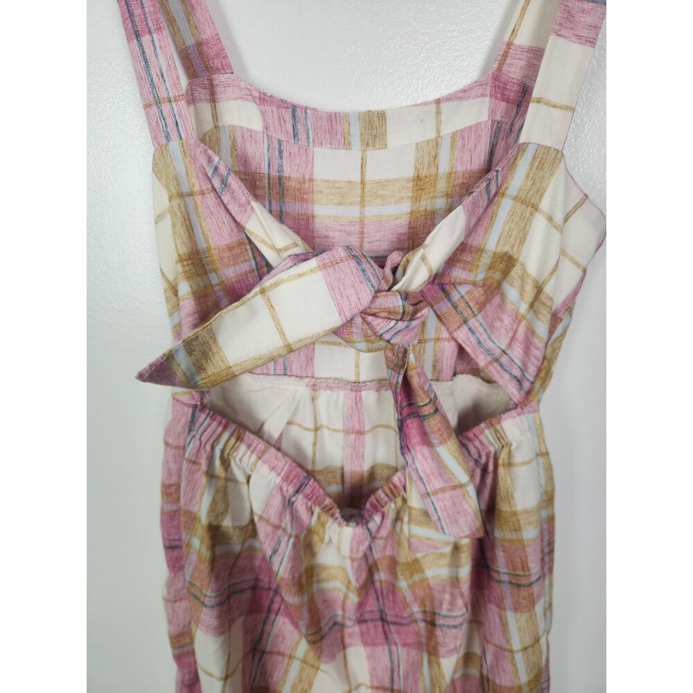 Loft Beach Women's Sz. XS Pink & Tan Plaid Backless Tank Jumpsuit - Picture 6 of 7